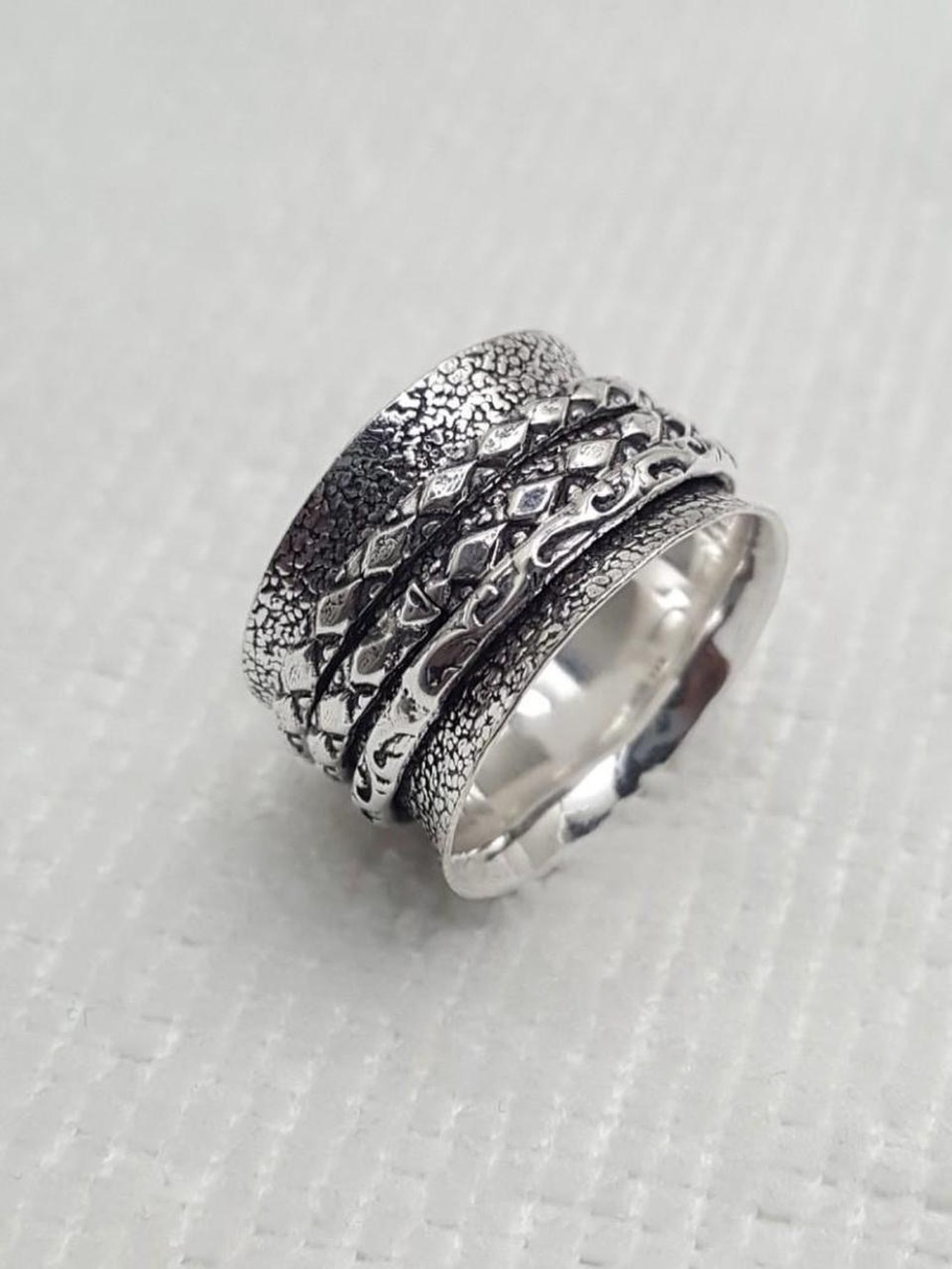925 Silver Textured Multi Spinner Band  Ring
